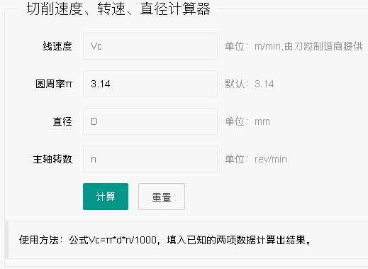 快速計(jì)算切削速度、進(jìn)給量、每刃進(jìn)給、刃數(shù)、主軸轉(zhuǎn)數(shù)